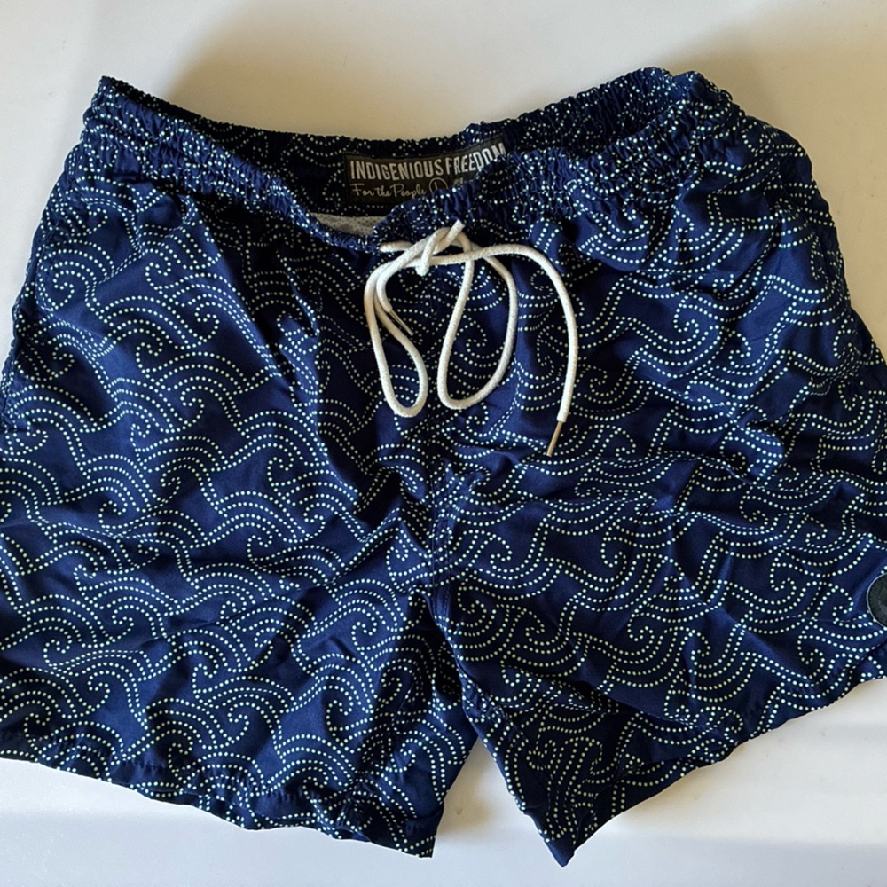 Indigenous Freedom-Navy Blue Patterned Athletic Swim Shorts Sz L
